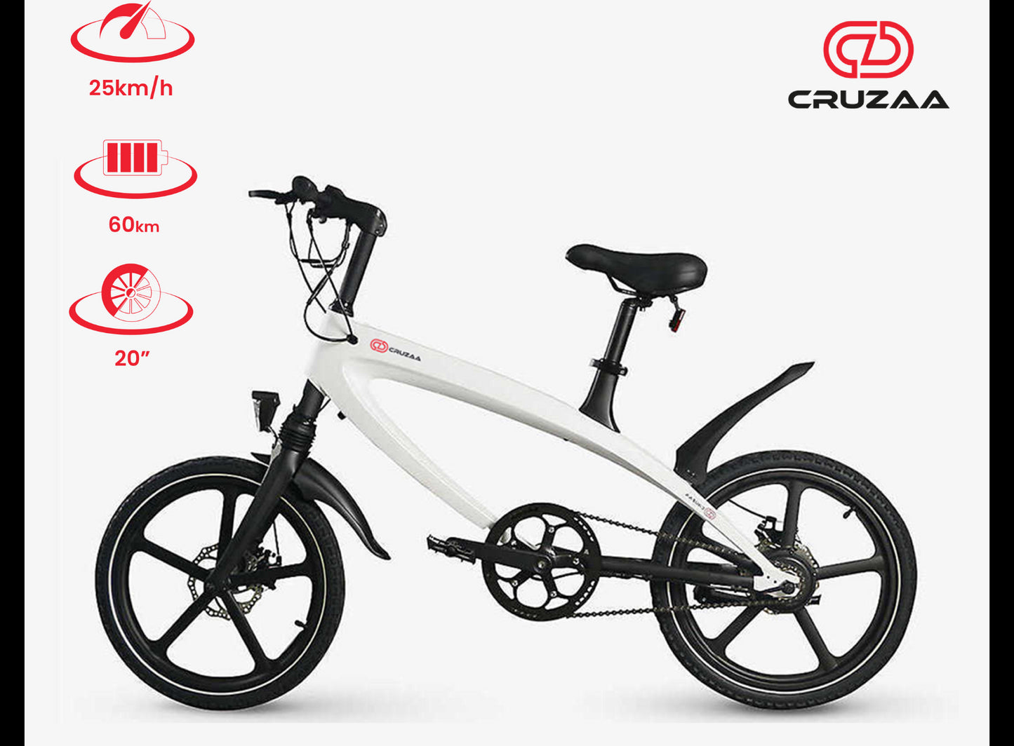 Cruzaa E-bike with built in speakers and bluetooth