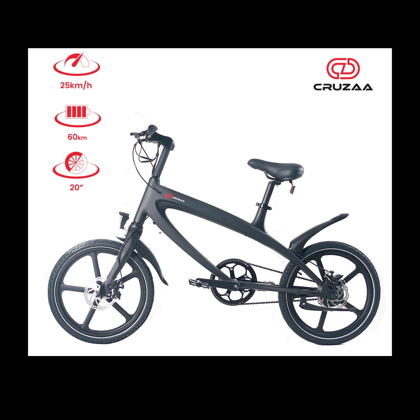 Cruzaa E-bike with built in speakers and bluetooth